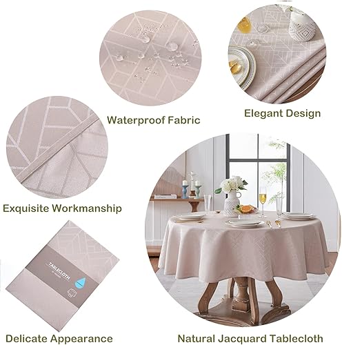 Miniatura 105 de Mantel Redondo Dorado Mantel de Mesa con Patrón de Hojas Borde Festoneado Sedoso Suave Impermeable Lavable 50 Pulgadas Cubierta de Mesa de Tela