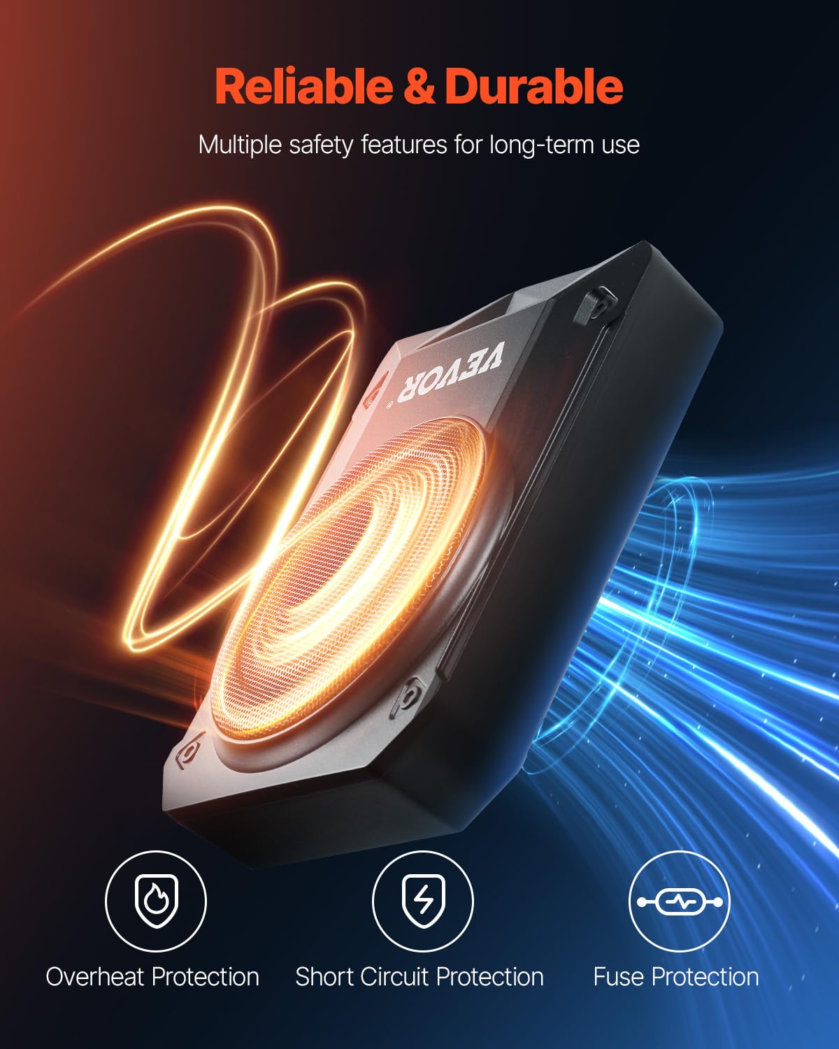 VEVOR Untersitz Auto Subwoofer 800 W 203 mm schlanker Auto Subwoofer mit Stromversorgung, Subsystem mit eingebautem Verstärker, Hoch-/Niedrigpegel-Eingang und Lautstärkeregler für SUVs Lkws