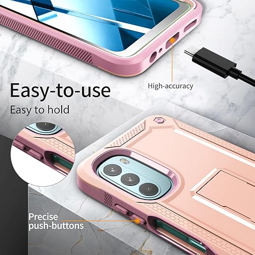 Miniatura 5 de URBANITE Funda protectora resistente a prueba de golpes para Motorola Moto G 5G (2022), de grado militar, con protector de pantalla y soporte (rosa)