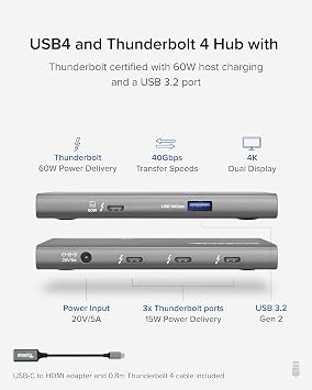 Plugable USB4 Hub Bundle Includes USB-C to 4K HDMI Adapter and 7-in-1 Multiport Adapter with Ethernet, Single 8K or Dual 4K Display, 60W Charging, Compatible with Thunderbolt 4/3 Macs and Thunderbol