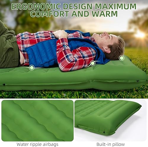 Miniatura 2 de Colchoneta de dormir para camping, extra gruesa de 5 pulgadas, con almohada, bomba de pie integrada, almohadillas inflables compactas para acampar,