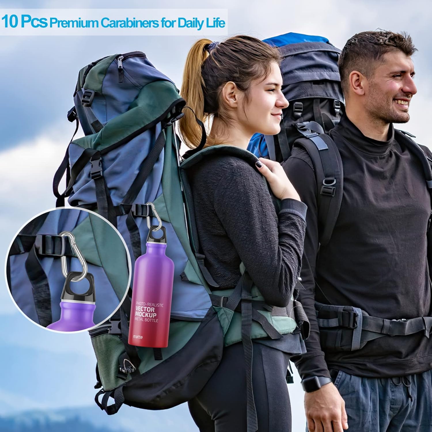 10PCS Stainless Steel Carabiners Caribeener Clips, 1.57 Inch Small Caribeaner Spring Snap Hooks, Heavy Duty Keychain Clip, Qick Link for Keys/Water Bottle/Pet Tags/Feeders/Flag Rigging/Hiking/Camping