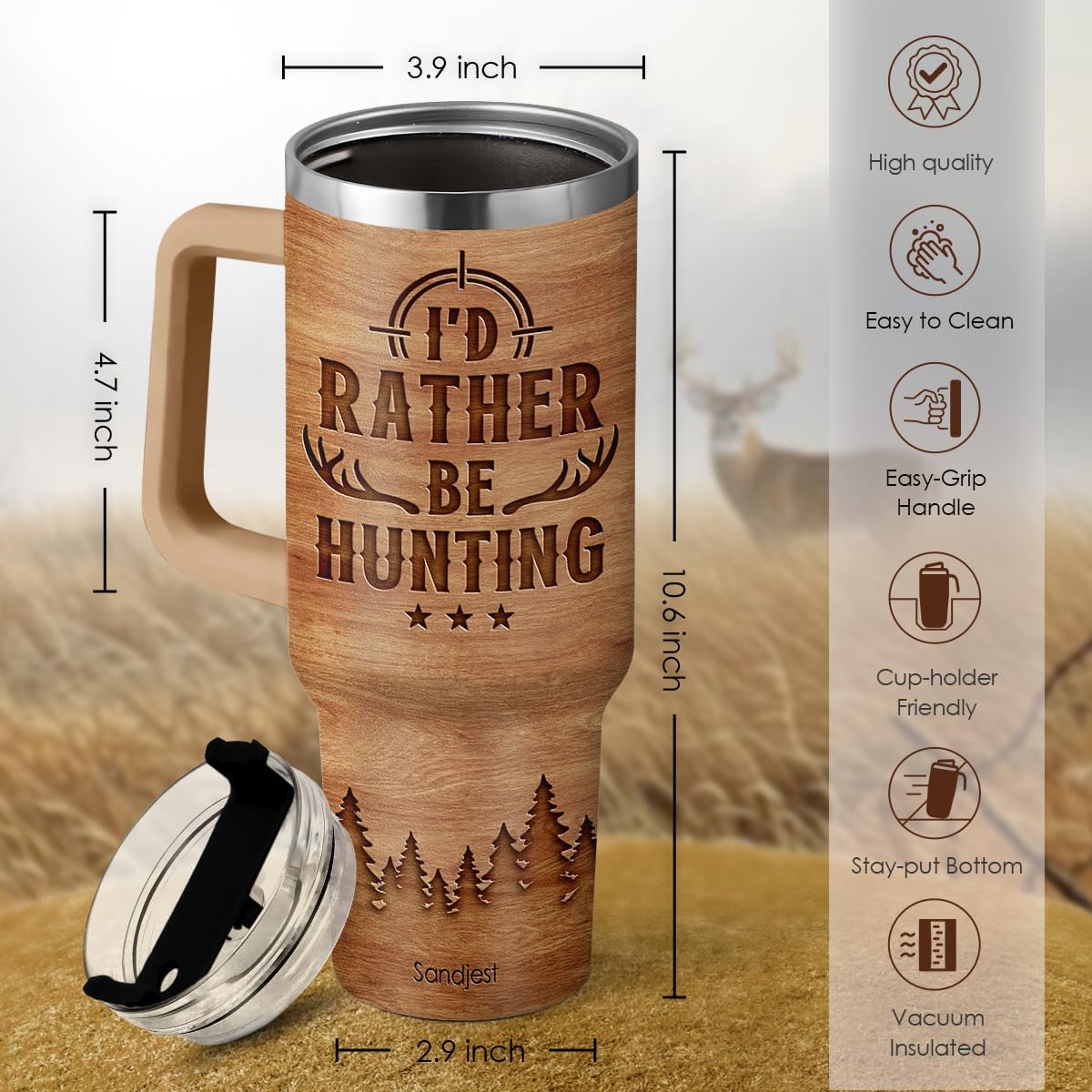 SANDJEST Hunting Tumbler Gift for Men, 40oz Stainless Steel Insulated Coffee Tumbler With Lid & Straw, Travel Cup Gift for Dad Husband, Christmas Birthday Father's Day - Image 3