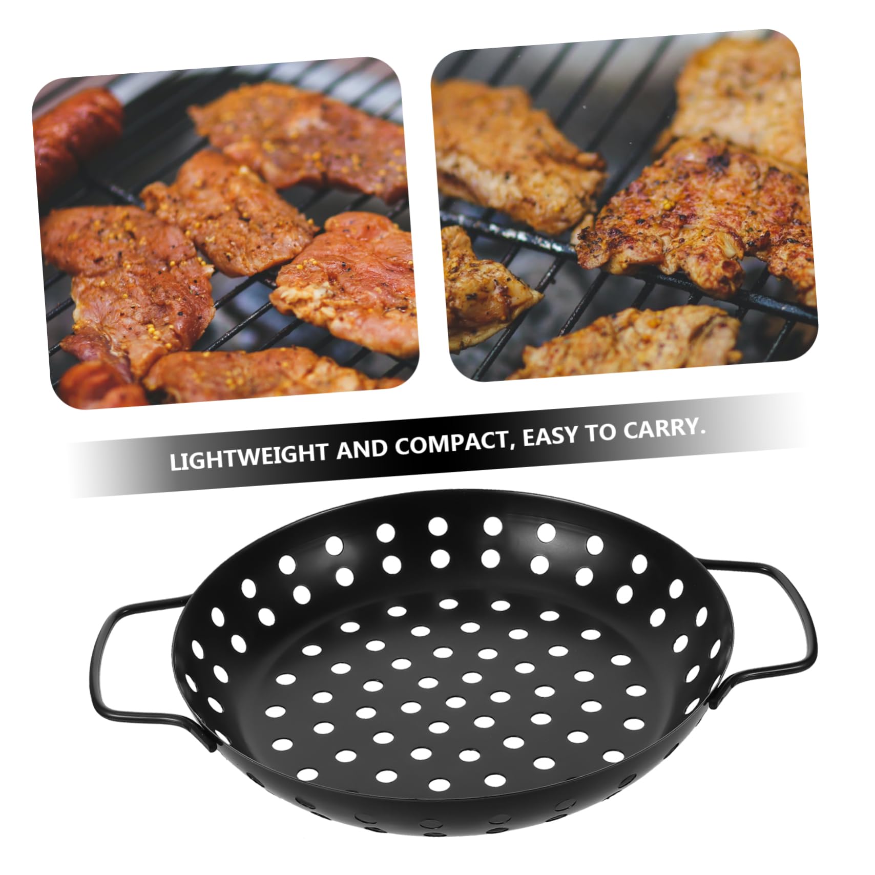 Alipis Bandeja Resistente al Calor para Asar de Acero al Carbono y Antiadherente con Diseño de Agujeros Grandes y Doble Asa para Barbacoa Exterior Profesional