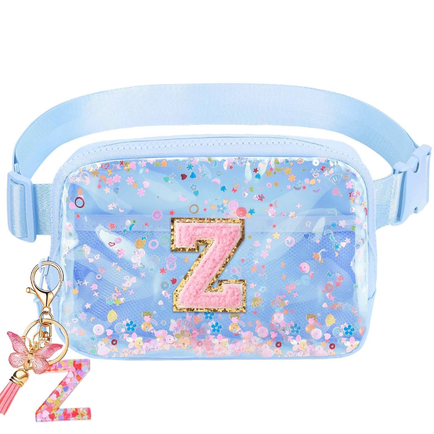 Initial Fanny Pack for Girls - Belt Bag for Teens Kid Teen Girl Kid Birthday Gift Blue Clear Z