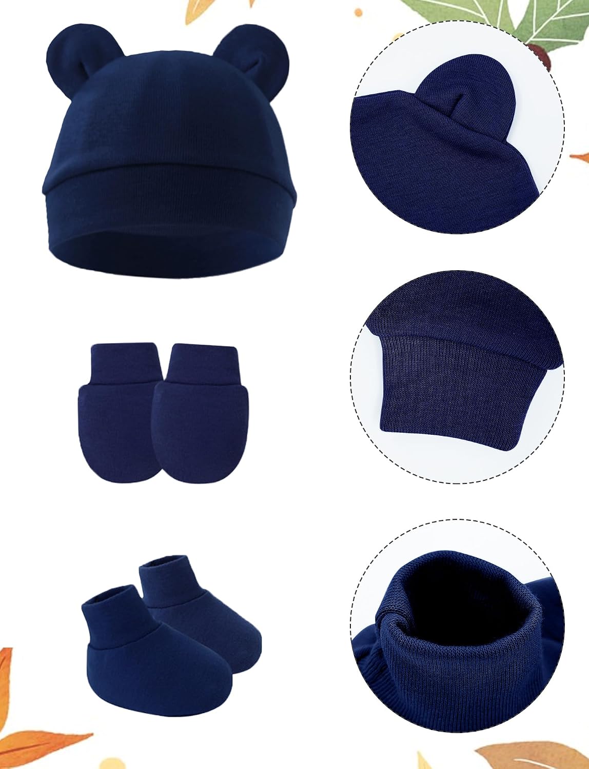 SEAUR Baby Cotton Hat Baby Mittens Caps and Socks Newborn Hats Set Infant Hat and Mitten Set Baby Hospital Hats Cute Beanie