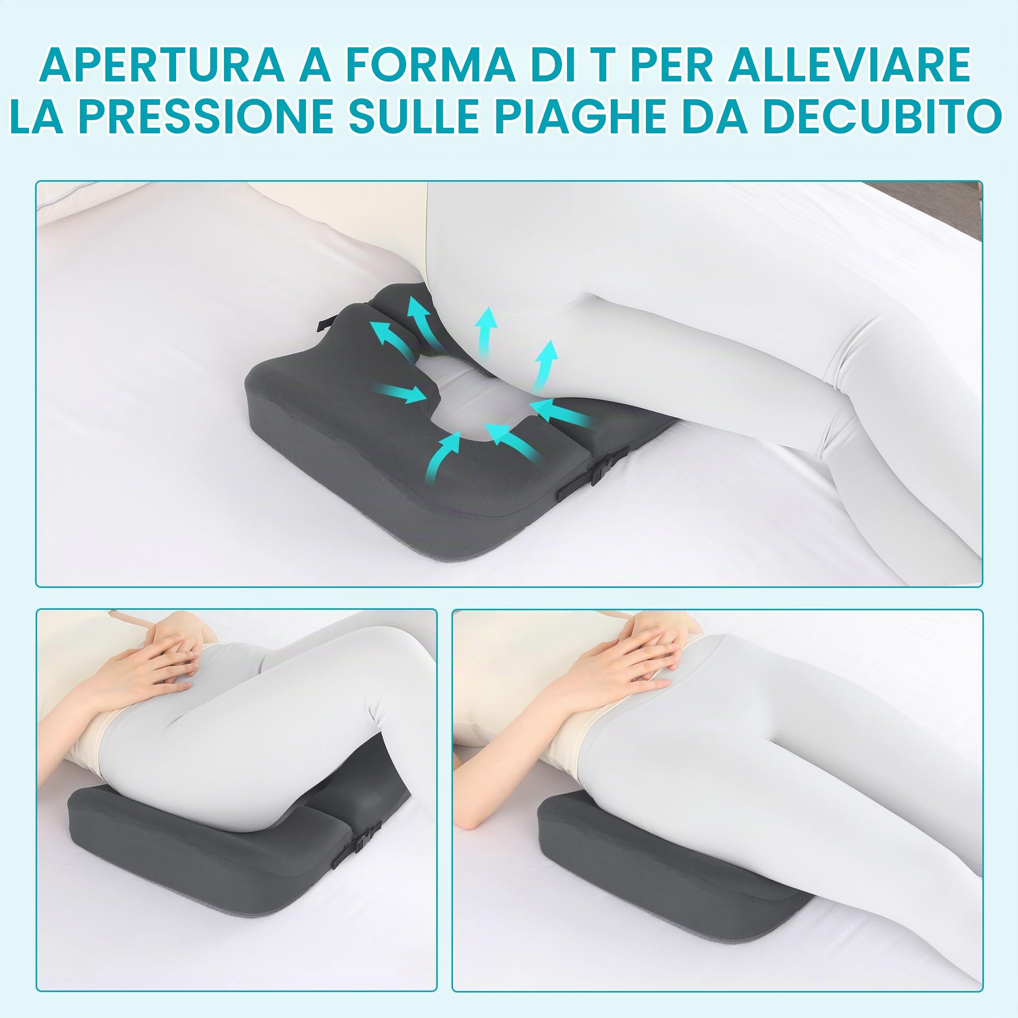 Cuscino a forma di T per piaghe da decubito a livello di glutei, cuscino in memory foam per alleviare la pressione delle piaghe da decubito, cuscino per dormire e sedersi