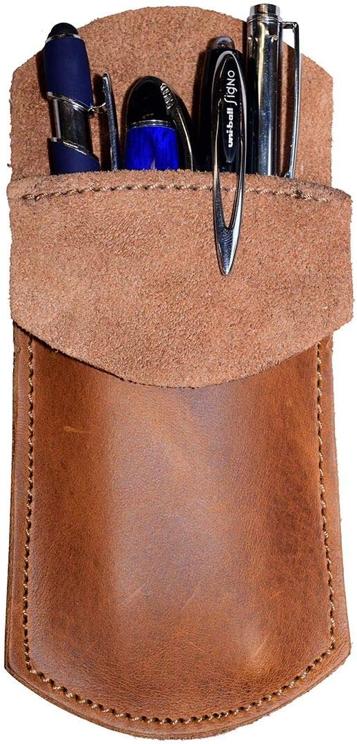 Hide & Drink, Pocket Protector, Pencil Pouch, Pen Holder for Shirt Pockets, Lab Coats, Backpacks, Office & Work Essentials, Full Grain Leather, Handmade, Single Malt Mahogany