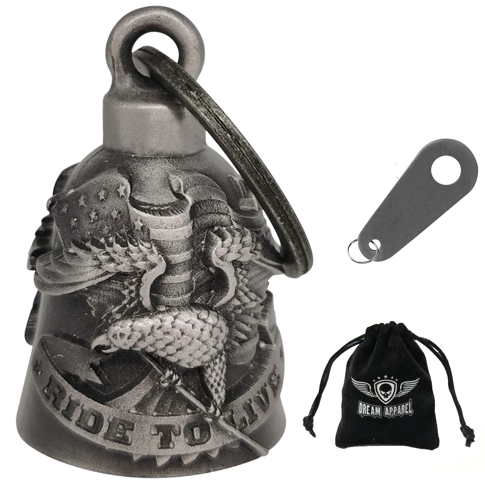 Motorcycle Bell for Biker US Flag Riding Bell Guardian Bells Motorcycle Accessory or Keychain for Luck, With Bag Gift Box