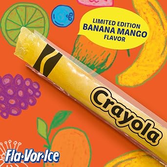 Crayola Fla-Vor-Ice Popsicle Variety Pack of 2 Oz Freezer Bars, Assorted Flavors, Banana Mango, Strawberry, Berry Punch, Orange, Grape, Lemon-Lime 96 Count