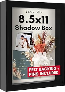 Americanflat 8.5x11 Shadow Box Frame in Black with Soft Linen Back - Composite Wood with Polished Glass for Wall and Tabletop