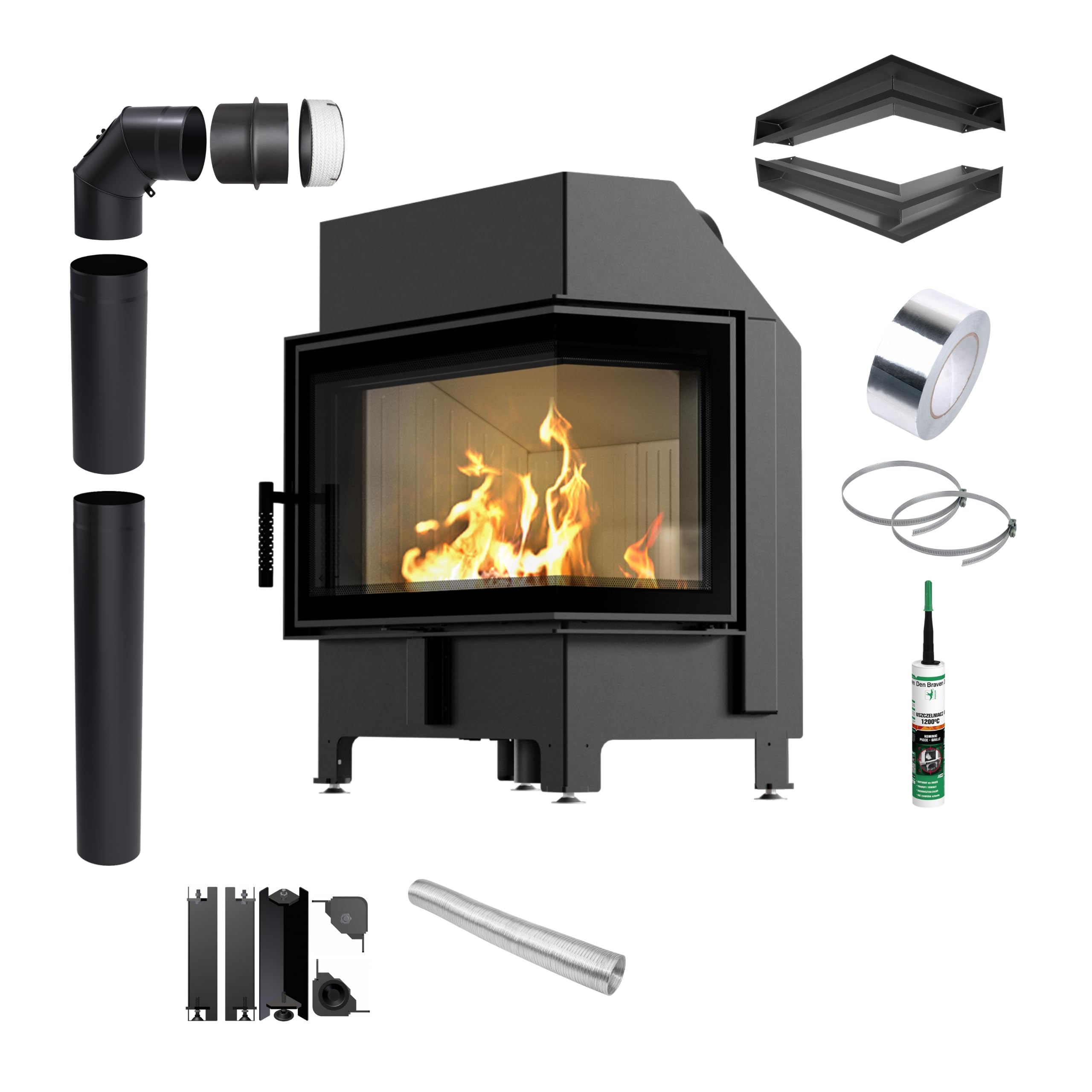 KRATKI Inserto per camino in acciaio a legna ZIBI 9,9 kW Ø180 destro A+ ECO