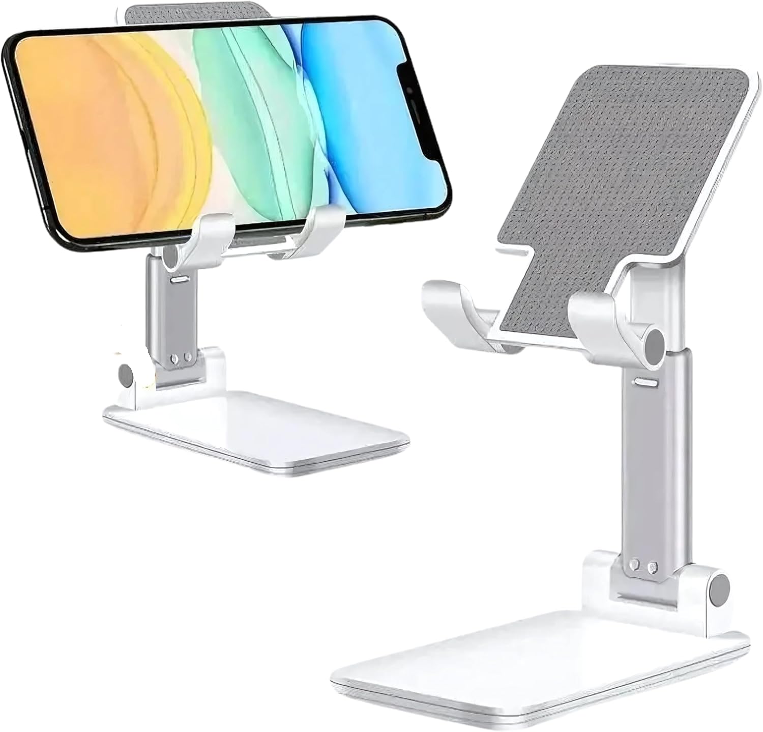 Universal Adjustable Phone and Tablet Stand, Foldable Mobile Phone Stand, Adjustable Metal Desk Desktop Tablet Universal Cell Phone Holder for All Smartphones (White)