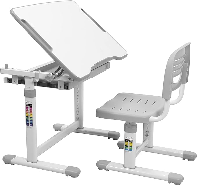 VIVO Gray Height Adjustable Childrens Desk and Chair Set