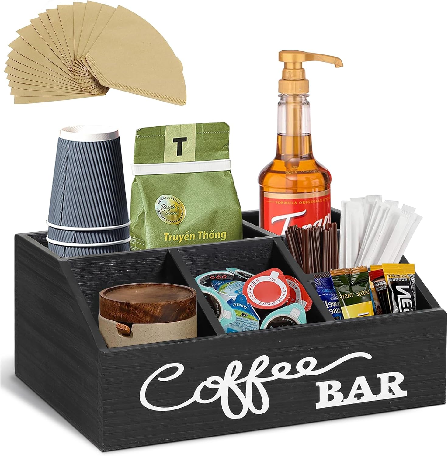 Amazon.com: LADESIGGN Wooden Coffee Bar Accessories Organizer for ...