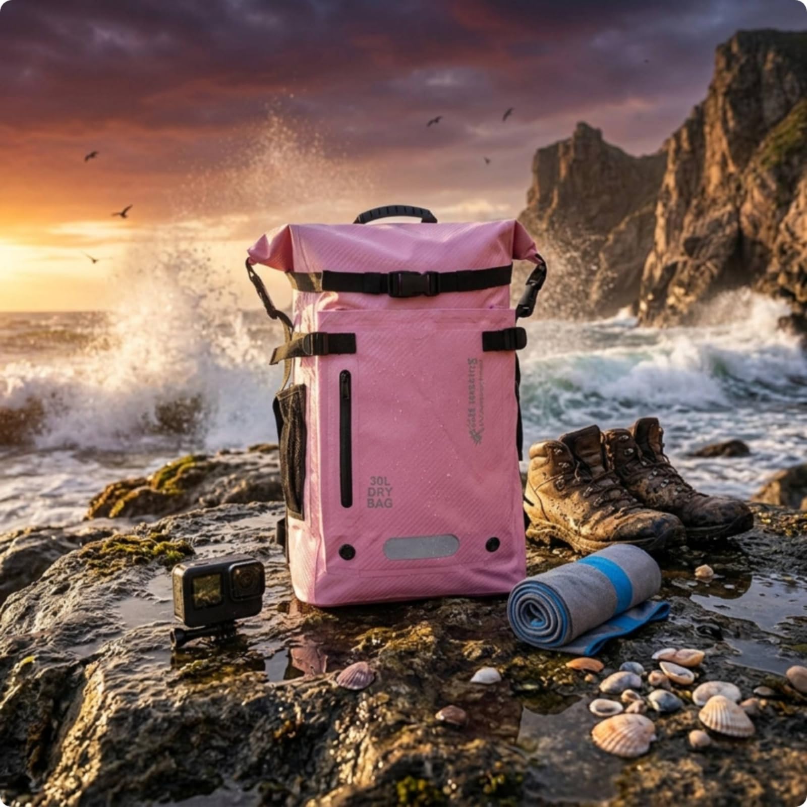 Gralara Zaino Impermeabile Antipioggia Zaino con Chiusura a Rullo Regolabile Sacca Stagna con Chiusura a Rullo per Trekking, Spiaggia, Array, Azzurro