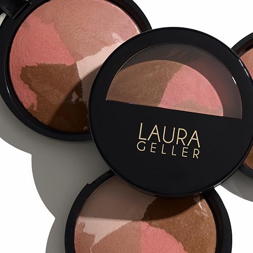 Miniatura 7 de LAURA GELLER NEW YORK Blush-n-Bronze - Rubor bronceador marmoleado 2 en 1 para esculpir, tono Earthy Bronze (bronce jengibre), para contorno de