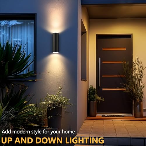 Miniatura 2 de wowlite Lámpara de pared al aire libre, iluminación exterior, diseño de cilindro de montaje en pared impermeable negro mate, accesorio de luz para