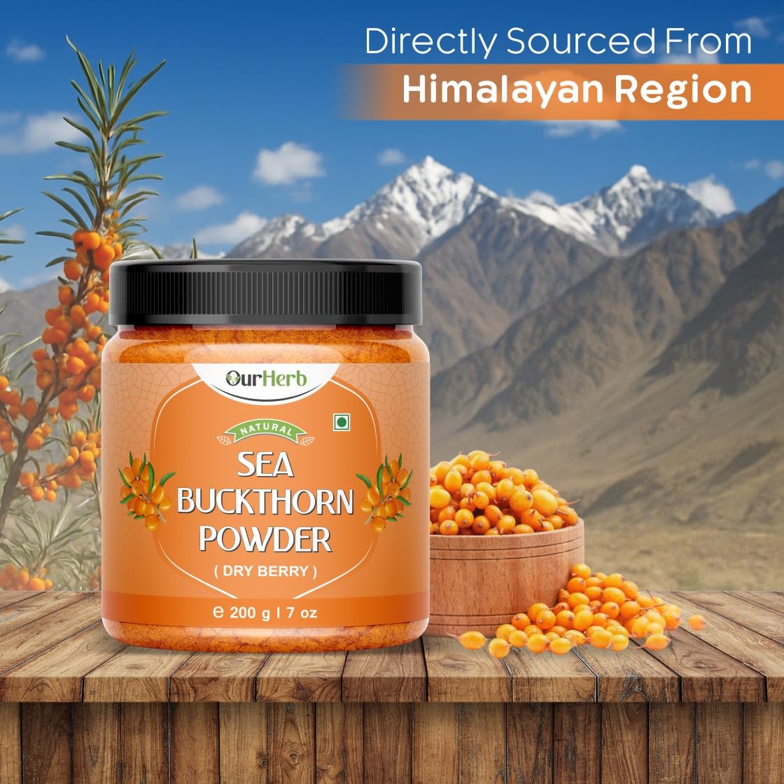 Sea Buckthorn Berry Powder - 200 grams - Pure Sea Buckthorn Powder - Natural Source of Vitamins, Omega-3,6,7,9 & Anti Oxidants — Amazon image 2