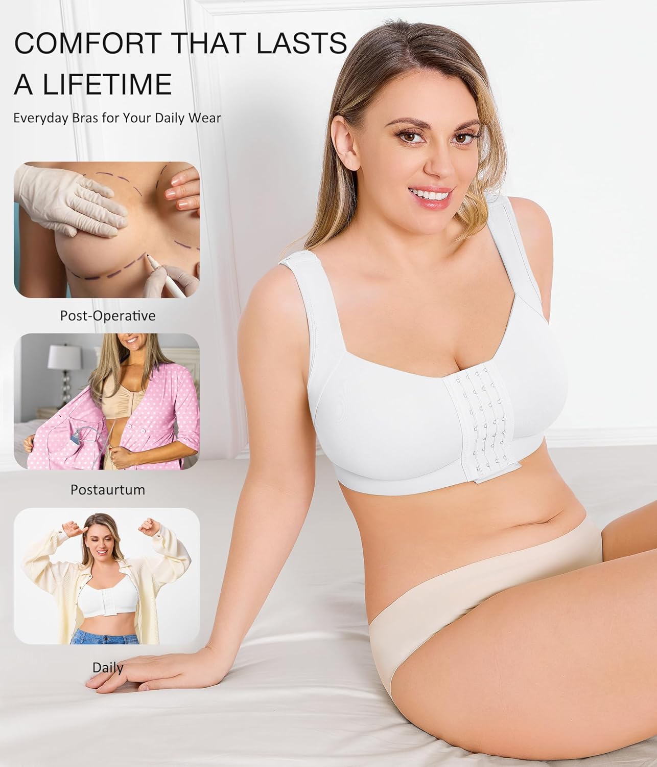 BRABIC Front Closure Post Surgery Compression Bras for Women Mastectomy Bra with Adjustable Straps Wirefree Bra - Image 7