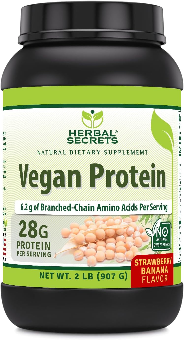 Herbal Secrets Vegan Protein | 28 Grams Protein | 23 Servings | 6.2 Grams BCAA Supplement | Made in USA (2 Lb, Vanilla)