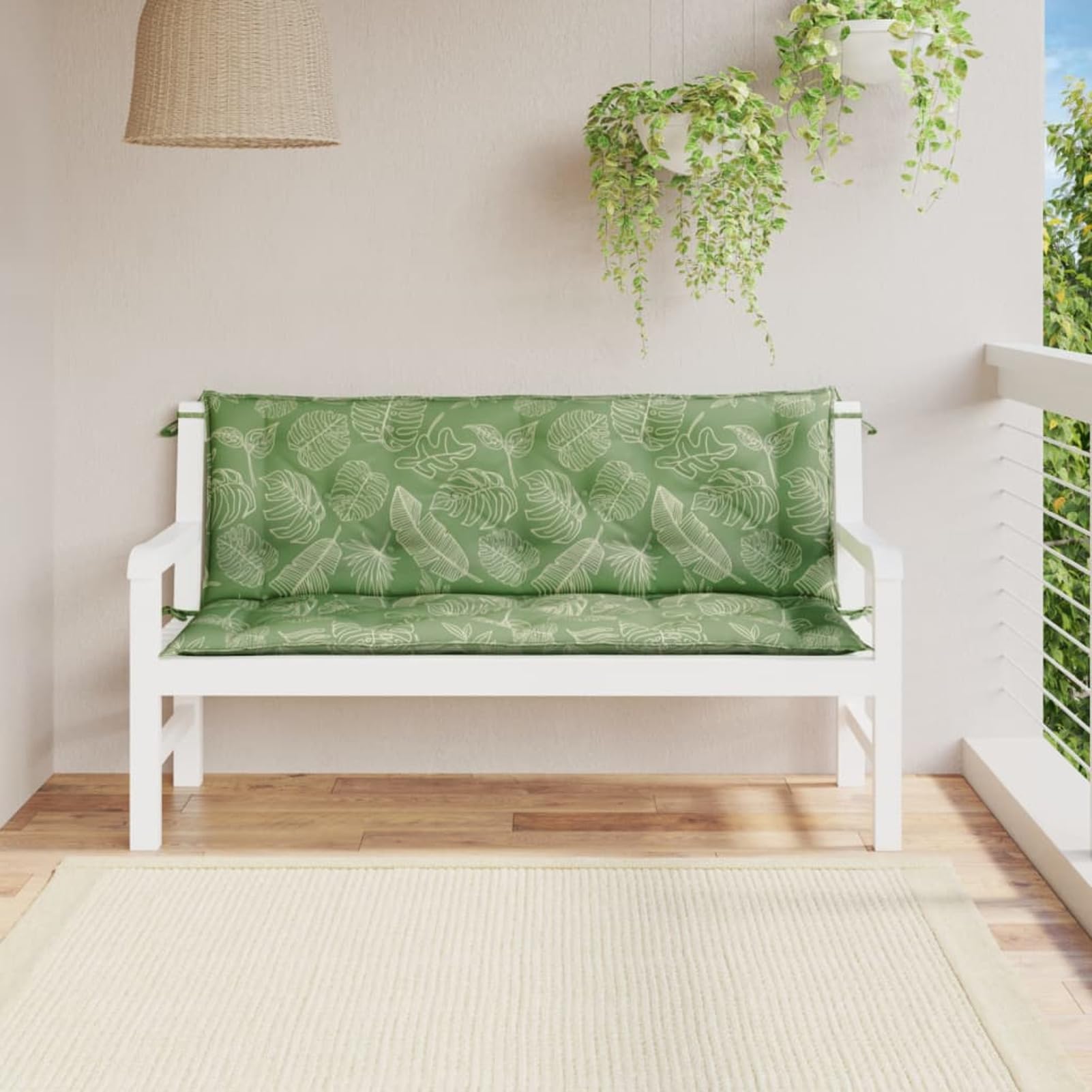 Cuscini Panca Giardino 2 pz Motivo a Foglie 150x50x7 cm Tessuto,Cuscini per Panche da Giardino,Cuscini Panca Giardino-361713