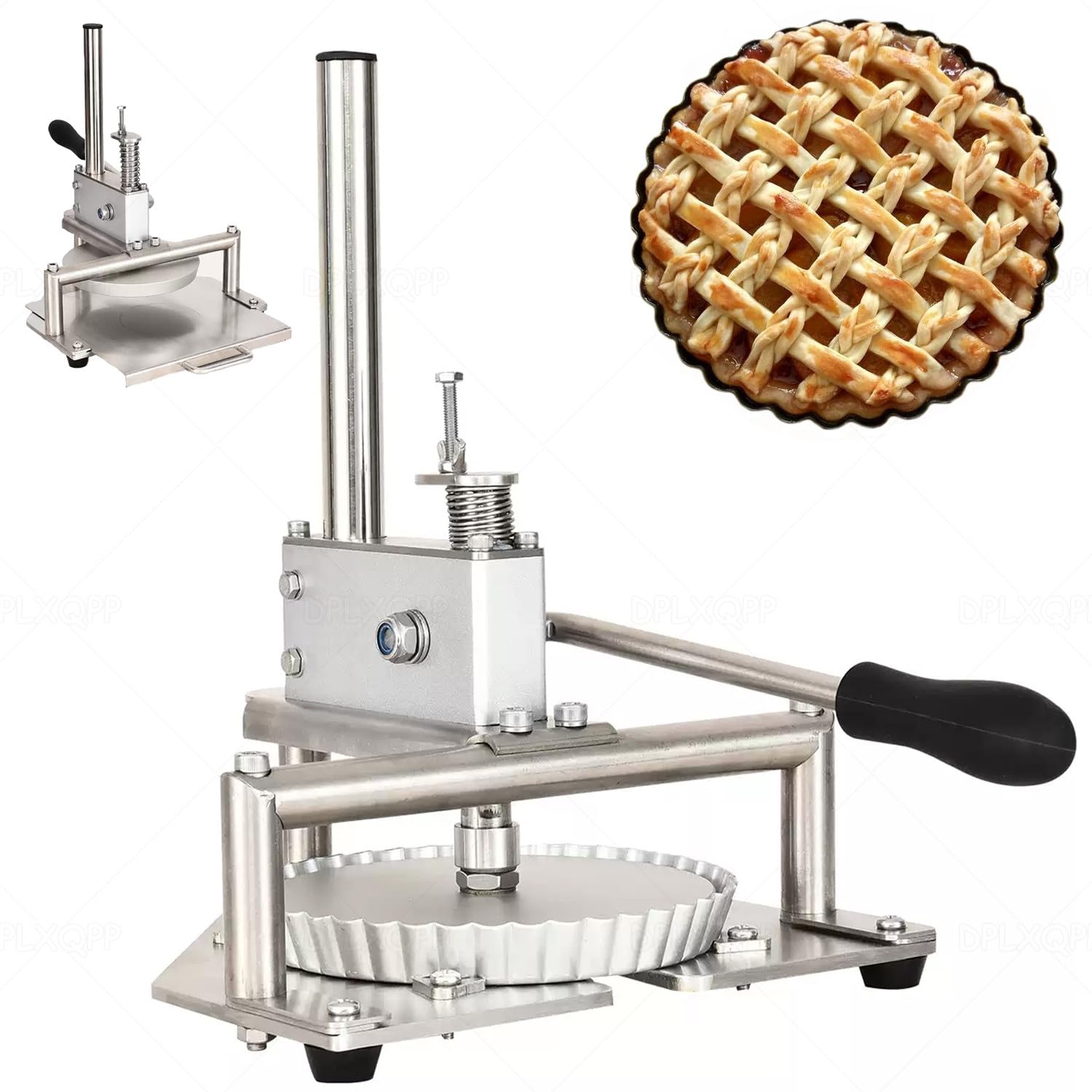 ZHJOPP Manual Dough Press for Pie Crust, 304 Stainless Steel Pizza Press with Gear Drive, Produce Even Thickness Crust in Seconds (M160)