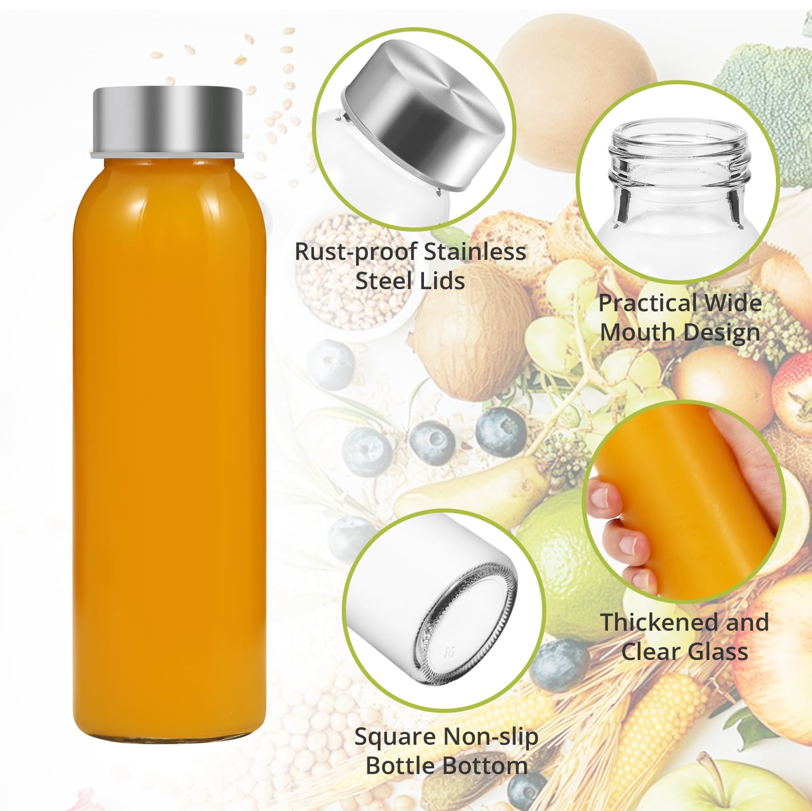 LIMILI Glass Bottles with Lids, Water Bottles with Stainless Steel Lids - Image 3
