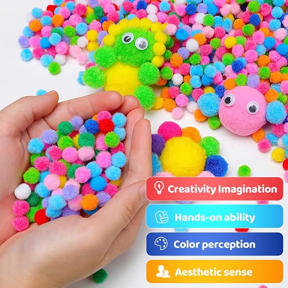 Praisebank Black Pom poms, 2000pcs, 1cm, Pom Poms for Arts and Crafts, Pom Pom Balls in jar