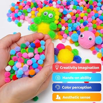 Praisebank Black Pom poms, 2000pcs, 1cm, Pom Poms for Arts and Crafts, Pom Pom Balls in jar