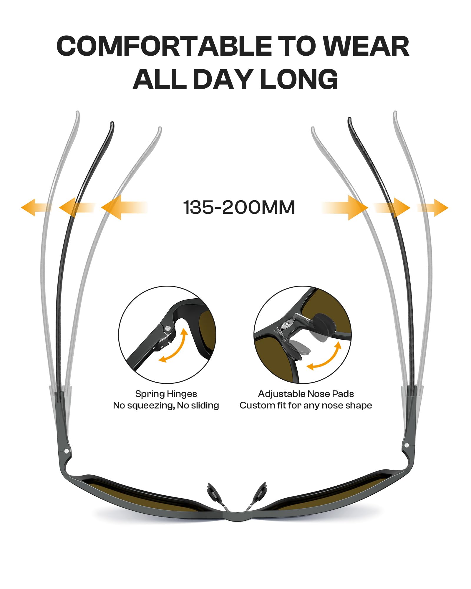 DUCO Rechteckig Herren Polarisiert Sonnenbrille mit Kohlefaser Brillenbeine | UV400 Glasses, Klassische Metallrahmen, Verstellbar Nasenpads, Nicht Drücken, Geschenk für Valentinstag Thanksgiving DC8206