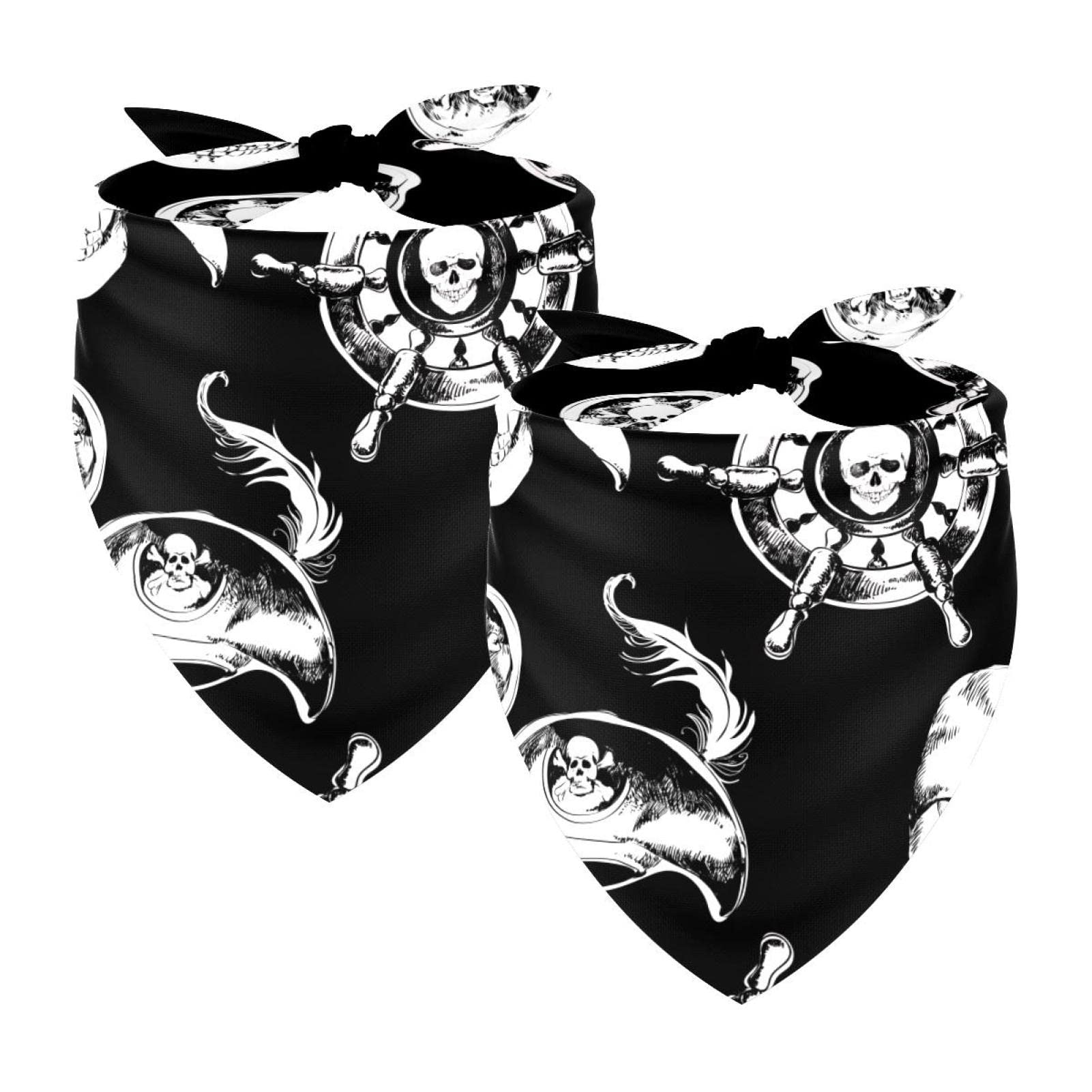 2 Pack Dog Bandana Girl Boy Pet Bibs Dog Scarf Kerchief Washable Bandanas Accessories for Small Medium Large Dogs Puppy Cat,Black White Pirate Nautical Skull Pattern