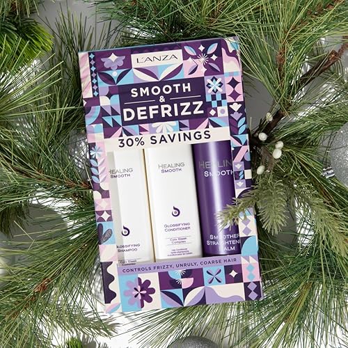 Miniatura 3 de L'ANZA Kit curativo para el cabello Smooth Trio, champú brillante, acondicionador y bálsamo alisador alisador sin enjuague, suero para el cabello,