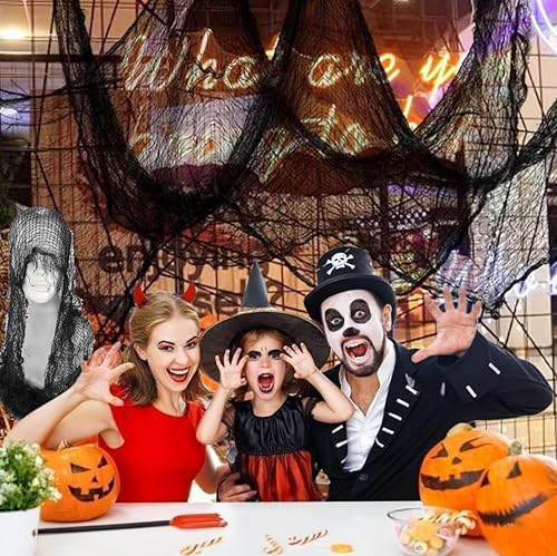 Miniatura 13 de Tela espeluznante negra de Halloween de 315 x 79 pulgadas, decoración espeluznante de Halloween para casas encantadas, suministros de fiesta al aire