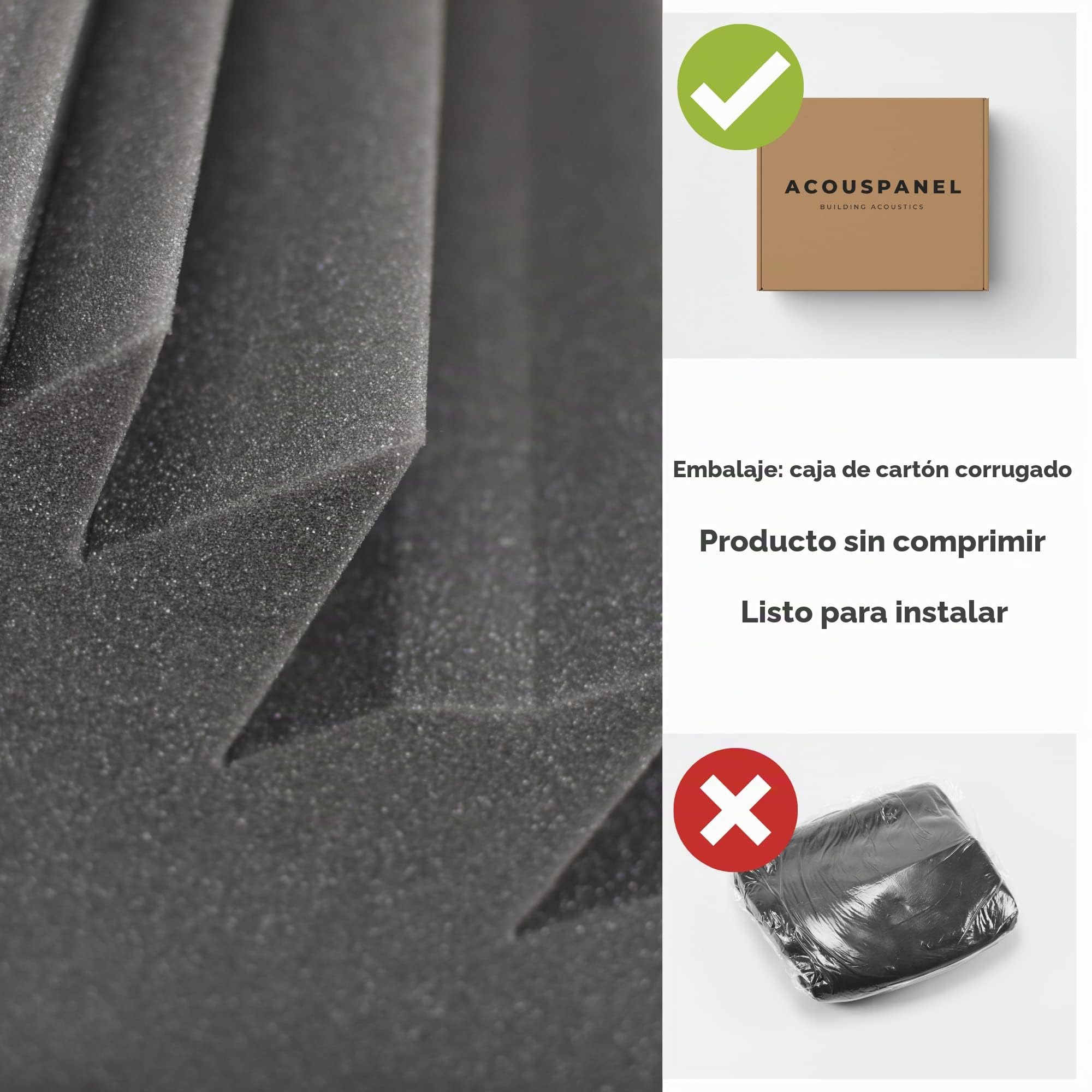 ACOUSPANEL Trampa de Graves Bass Trap 2 Piezas de Espuma Acústica de 40x28x20cm Gris Antracita