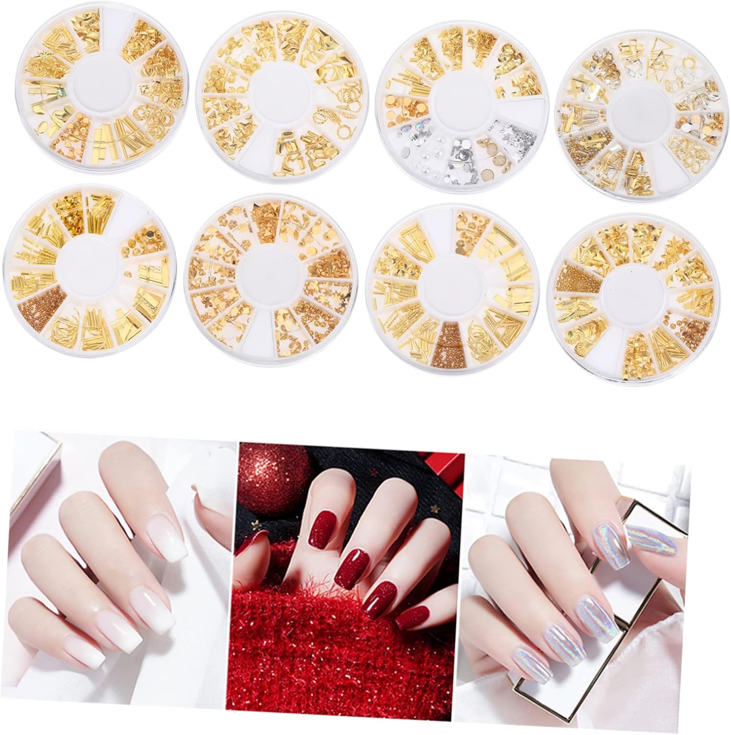 FOMIYES 2sets Nail Studs Rivet Nail Art Supplies Shiny Alloy Decorations Easy to Apply Great for Family DIY Manicures 8boxes*2