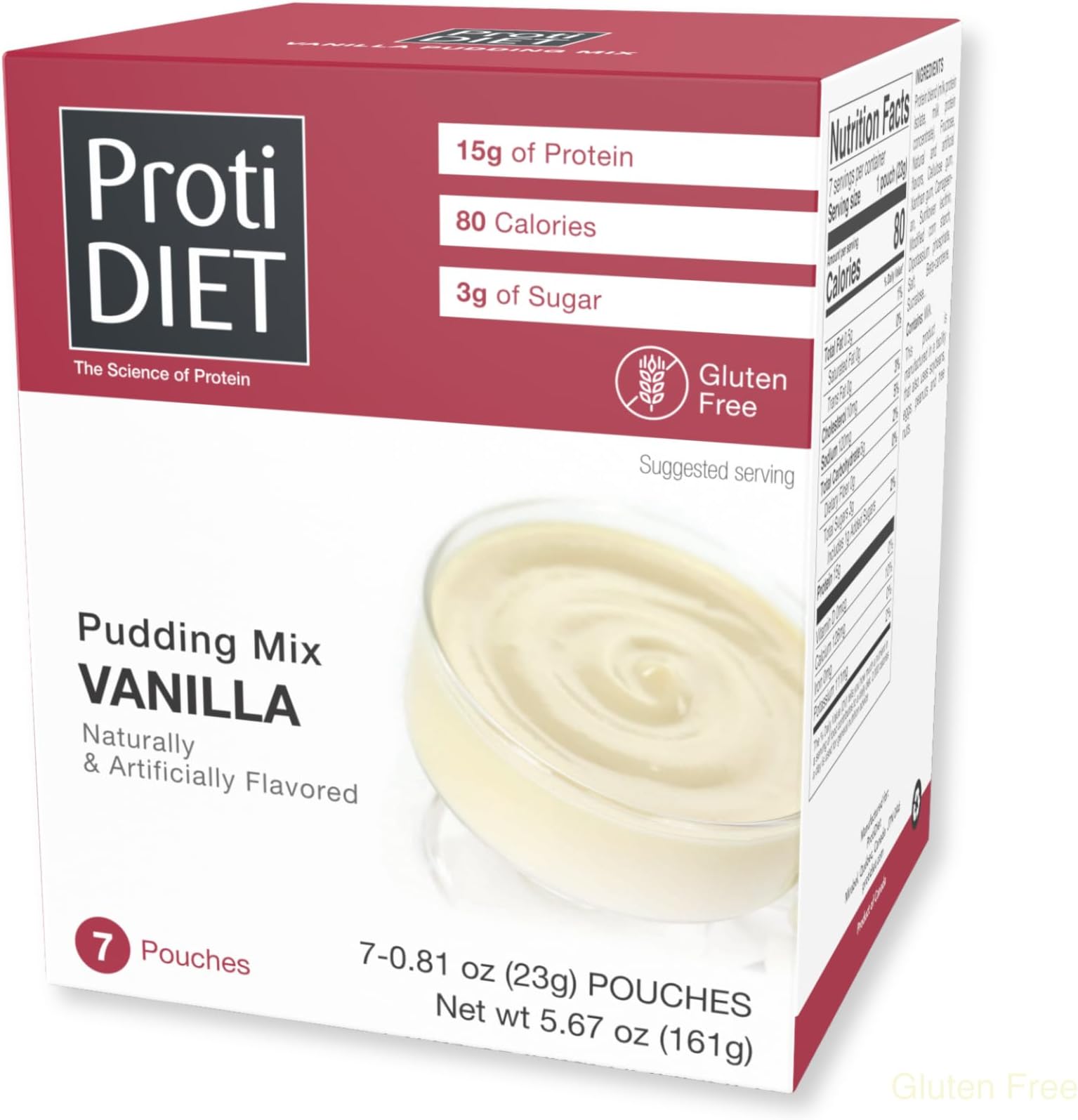 ProtiDIET Vanilla Instant Pudding Mix - Gluten free, Low Fat, High Protein Snacks with Nutritious Minerals, Perfect Low Sugar Dessert for Active Adults - 7 Pudding Mix Pouches Per Box