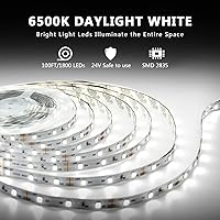 Vista 2 de dalattin White LED Strip Lights 100ft, Dimmable Bright 24V Led Light Strip 6500K Daylight White 1800 LEDs Lights for Bedroom, Mirror, Kitchen