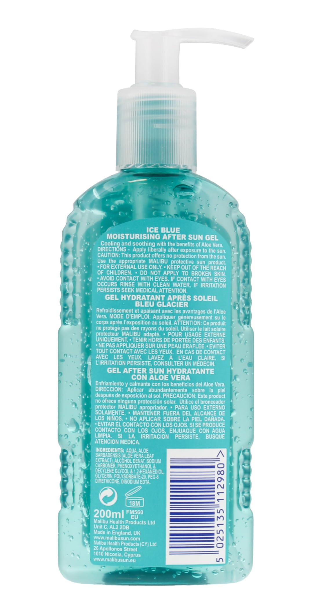 Malibu Sun After Sun Care, kühlendes und beruhigendes Feuchtigkeitsgel, eisblau, 200 ml – Ansicht 2