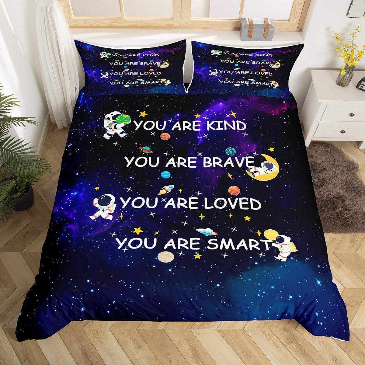 Inspirational Quotes Duvet Cover Set Toddler Motivational Motto Bedding Set Starry Galaxy Comforter Cover for Kids Boys Girls Dark Blue Black Microfiber Quilt Covers for Room Decor (No Comforter)