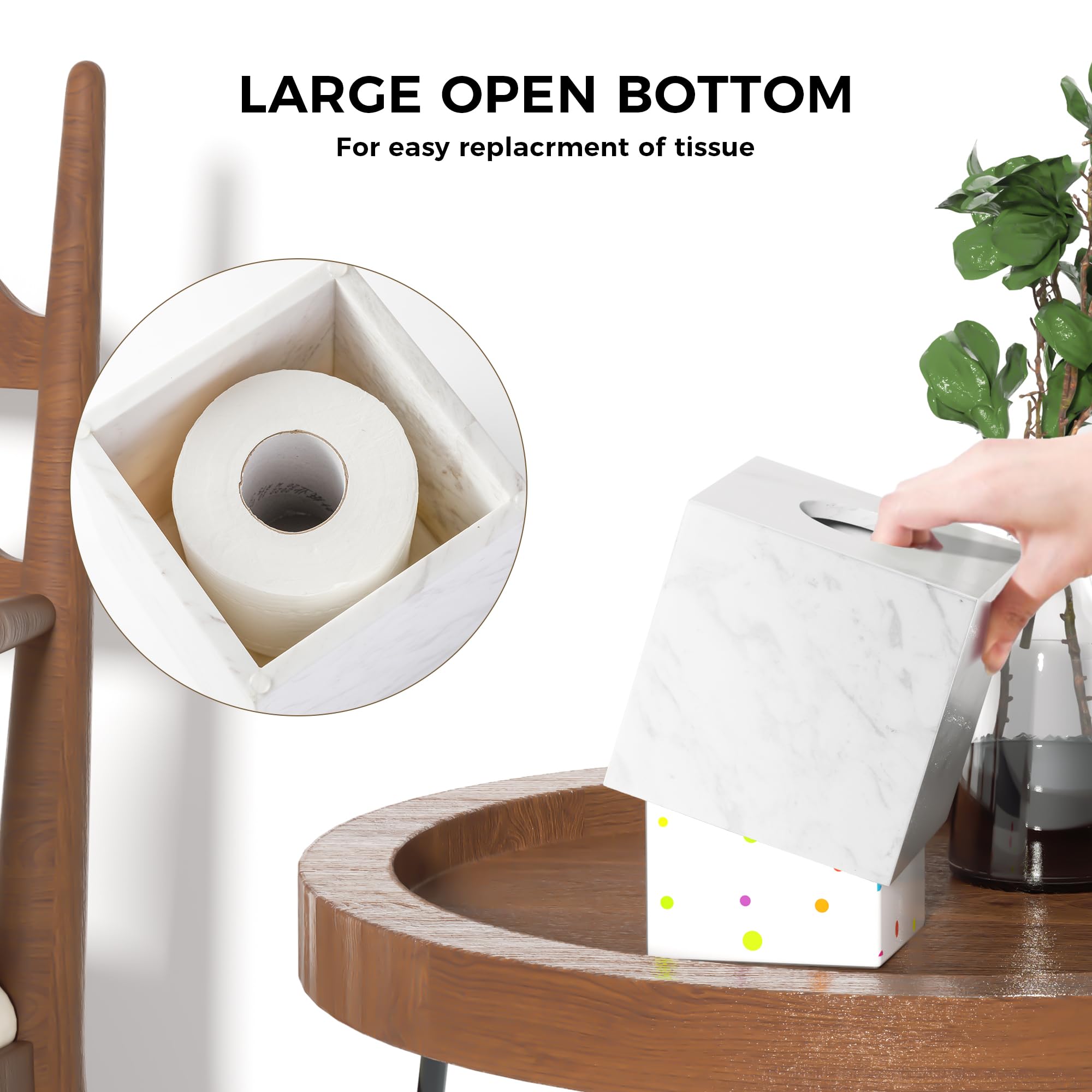 WORHE Marble Tissue Box Holder, Square Cube Tissue Box Cover with Open Bottom - Image 4