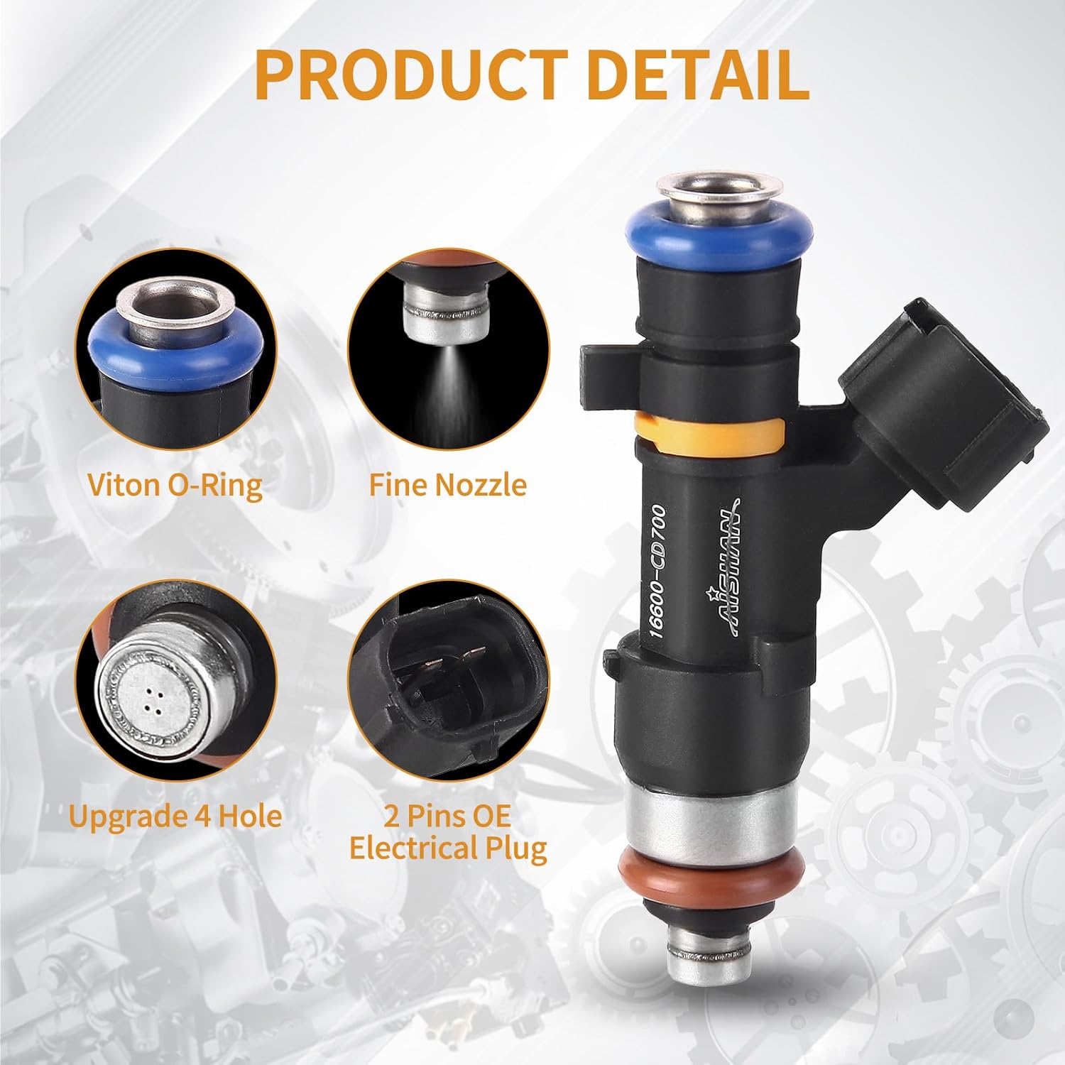 6PCS Fuel Injectors 4 Holes Compatible with Infiniti FX35 2005 2006 2007 2008, G35 2005-2007, M35 06-08, for Nissan Murano 04-07, 350Z 05-06 V6 3.5L Replace# 0280158042 16600CD700