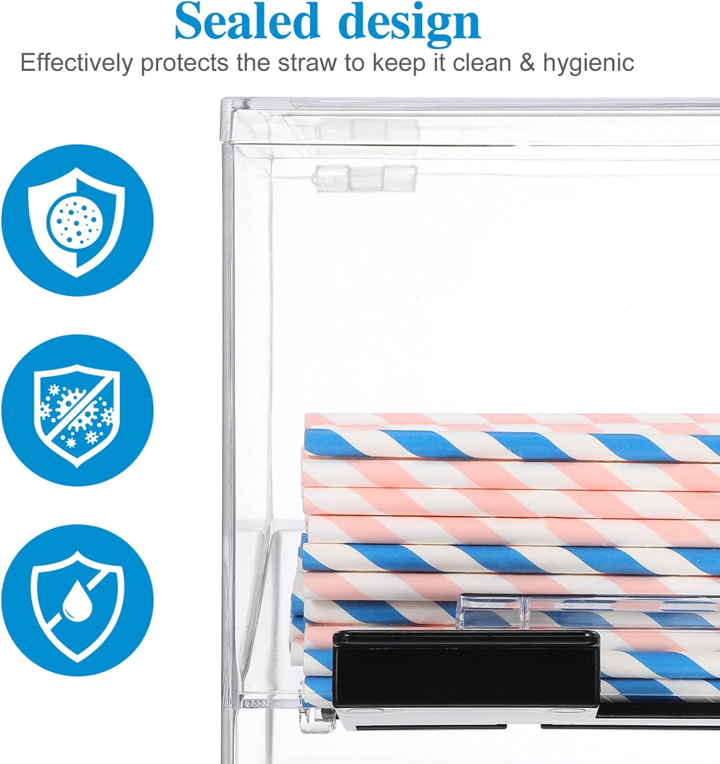 Garneck Pressing Type Acrylic Straw Storage Box for Restaurant and Home Use Straw Dispenser and Cocktail Accessories Easy to Use and Practical