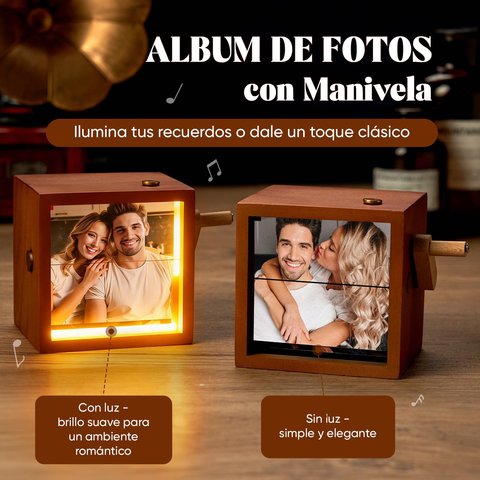 Album Fotos Personalizado con Manivela Luz Led Marco de Libro de Fotos Animación Regalos