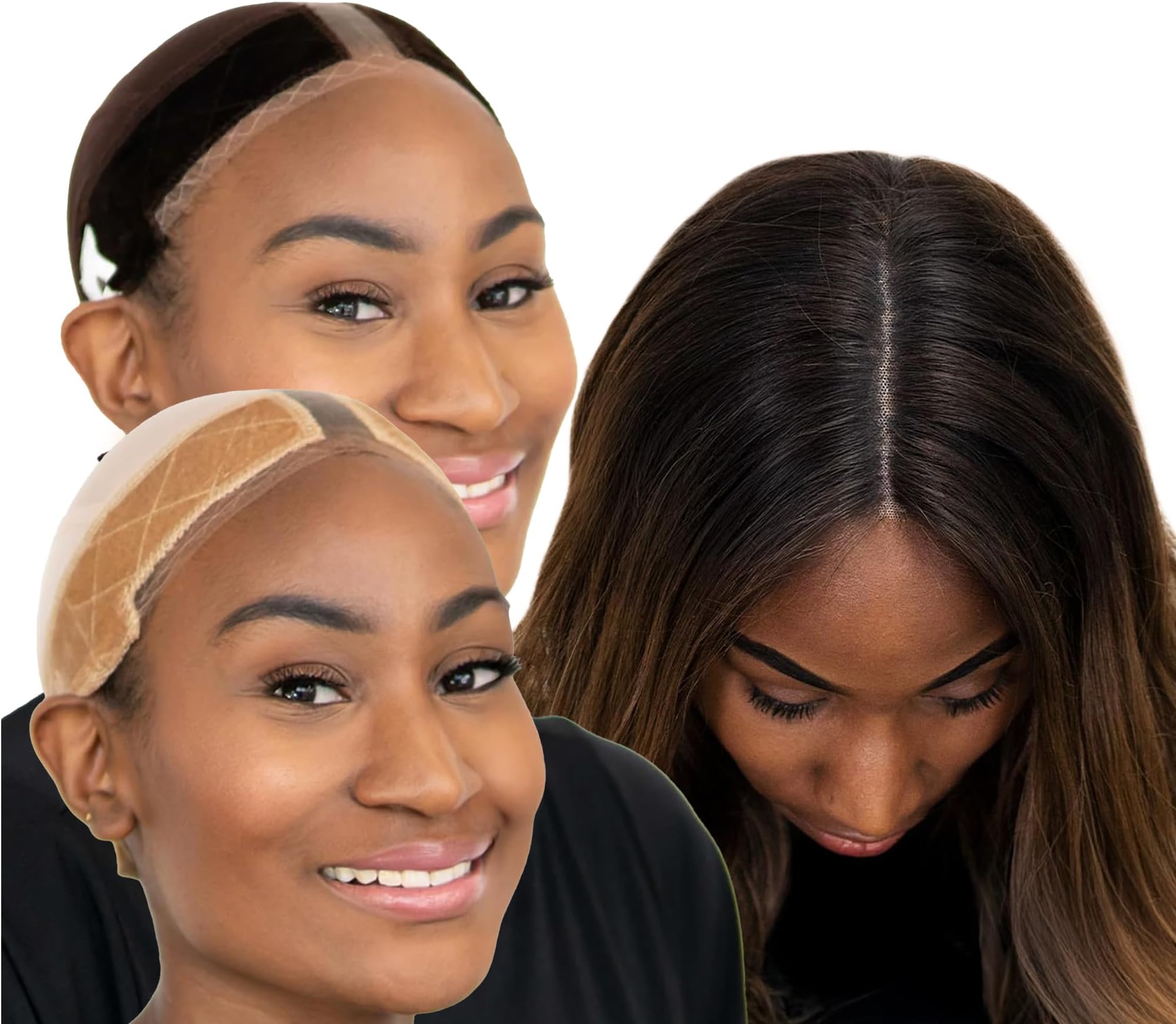 Lace Wig Grip Cap for Women, Adjustable Wig Caps for Women Non Slip with Headband to Secure Lace Top Perfectly in Place, One Size Fits All, Chocolate Brown & Nude, 2 Pack
