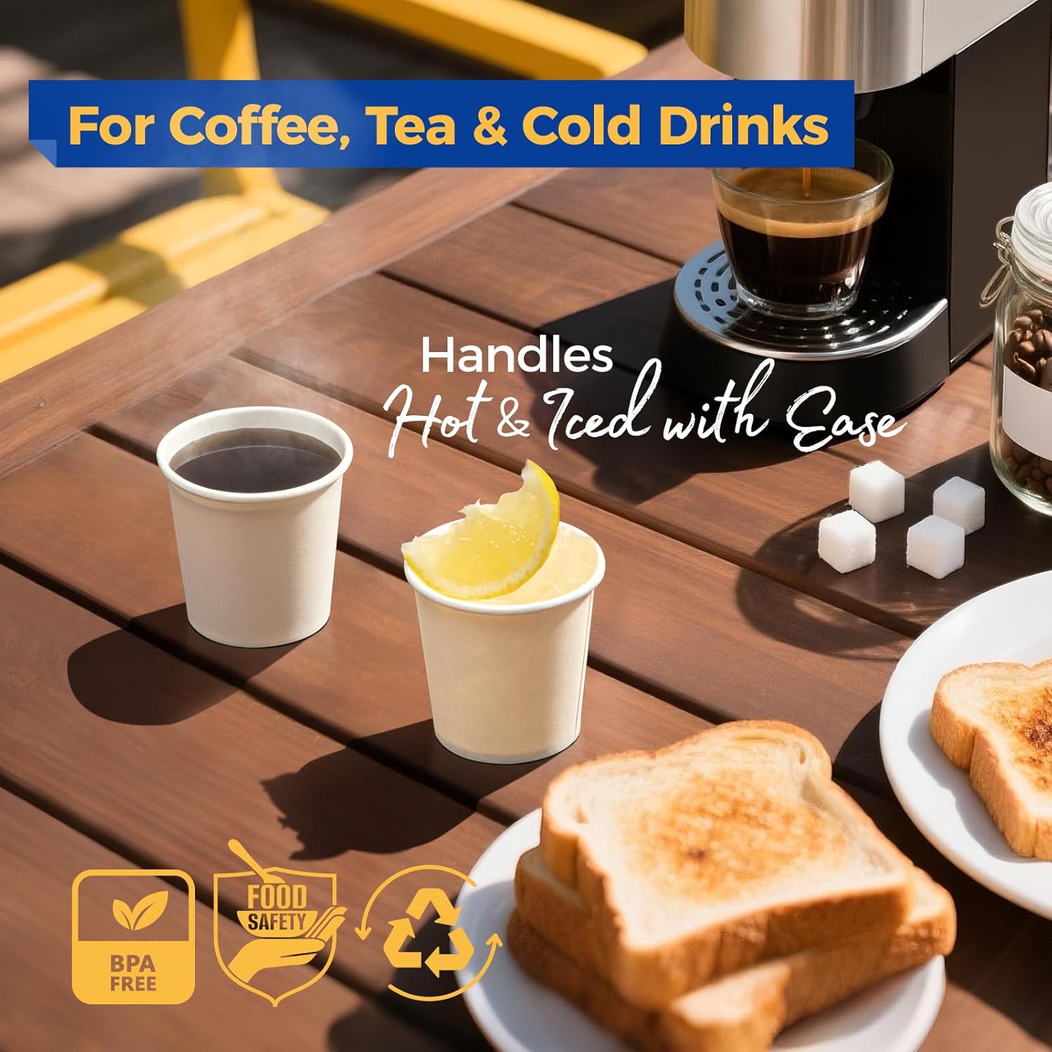Fit Meal Prep [200 Pack] 4 oz Disposable White Paper Cups - On the Go Hot and Cold Beverage All-Purpose Sampling Portion Cup for Coffee, Espresso, Cortado, Water, Tea and Juice, Food Grade Safe