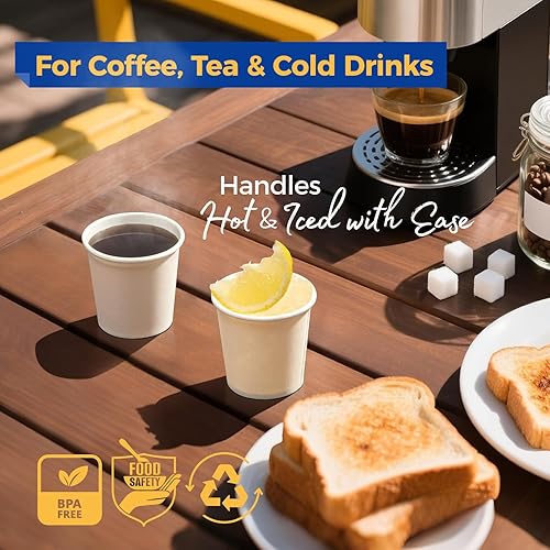 Miniatura 4 de Fit Meal Prep Paquete de 500 vasos desechables de papel blanco de 4 onzas, para bebidas calientes y frías, para café, expreso, cortado, agua, té y