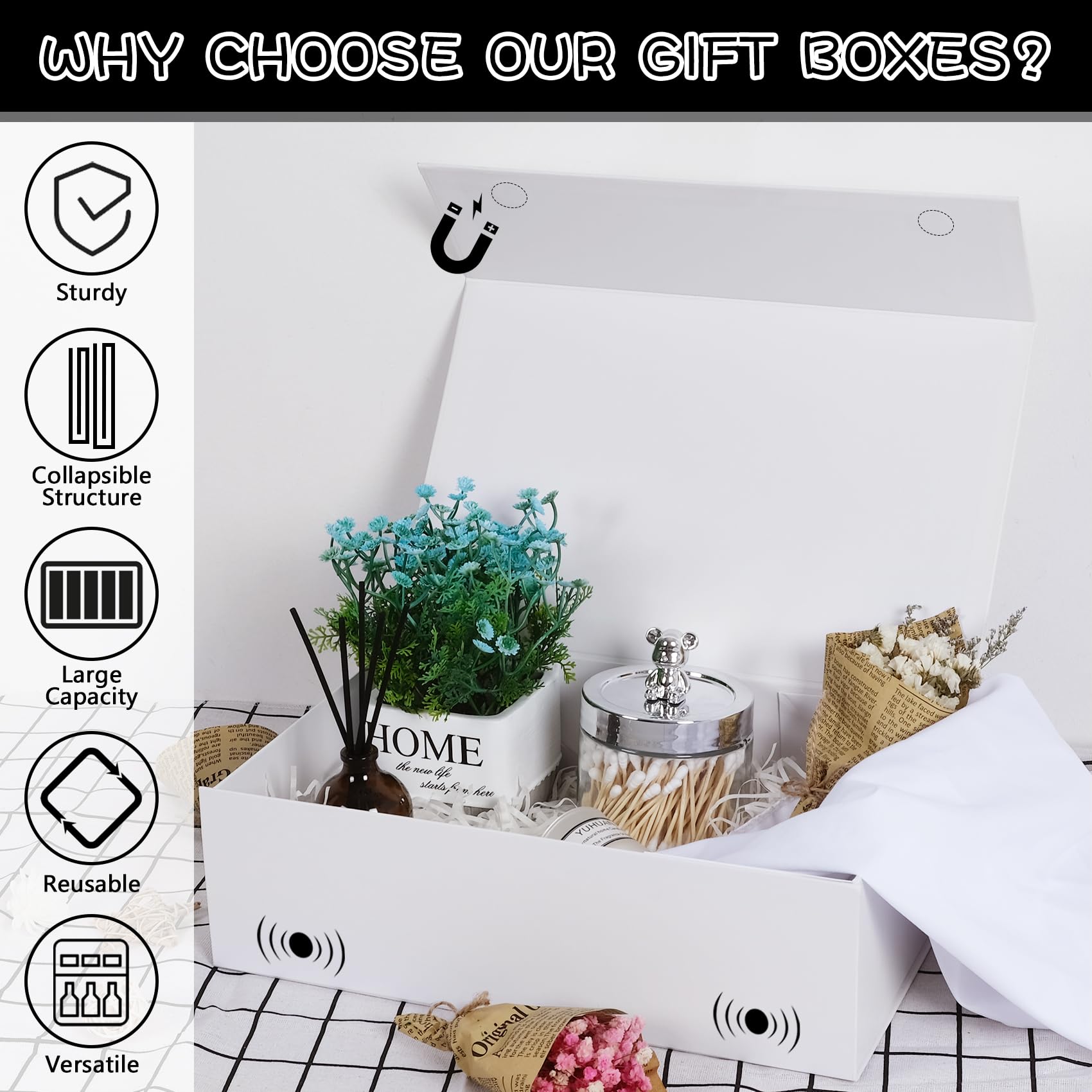 Weiße Geschenkboxen mit Deckel für Geschenke, Brautjungfernantragsbox, 34,8 x 22,9 x 10,9 cm, dekorative Box zum Verpacken von Geschenken, Schmuckverpackung, Magnet-Geschenkbox für Hochzeit,