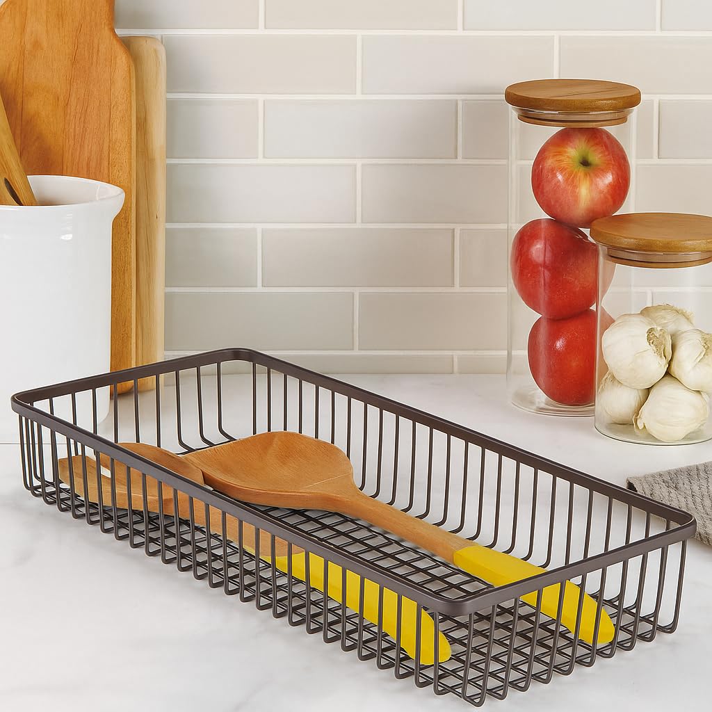 TORO Metal Farmhouse Kitchen Cabinet Drawer Organizer Basket Tray, Shallow Storage Bin for Cutlery, Serving Spoons, Cooking Utensils, Appliances, Gadgets, Unity Collection (PACK 01)-picture-11