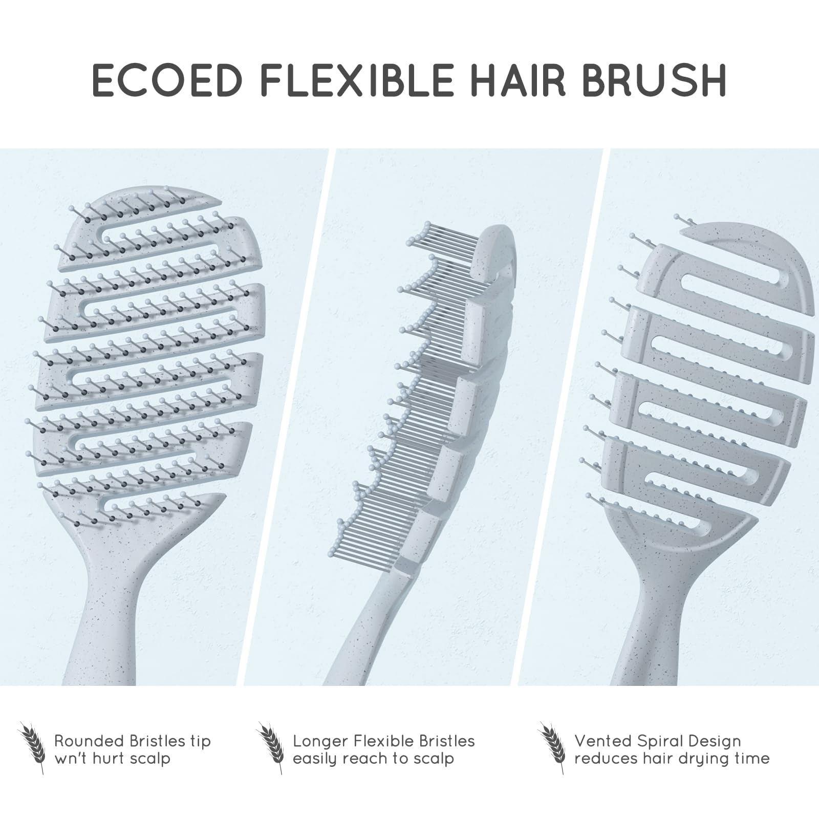 Ecoed Cepillo de cabello degradable ventilado, cepillo desenredante para cabello rizado, grueso y liso, desenreda y suaviza rápidamente el cabello, cepillo para cabello para mujeres y hombres